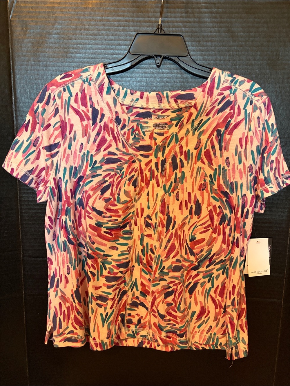 Westbound Pink Teal Purple Abstract Short Sleeve Top